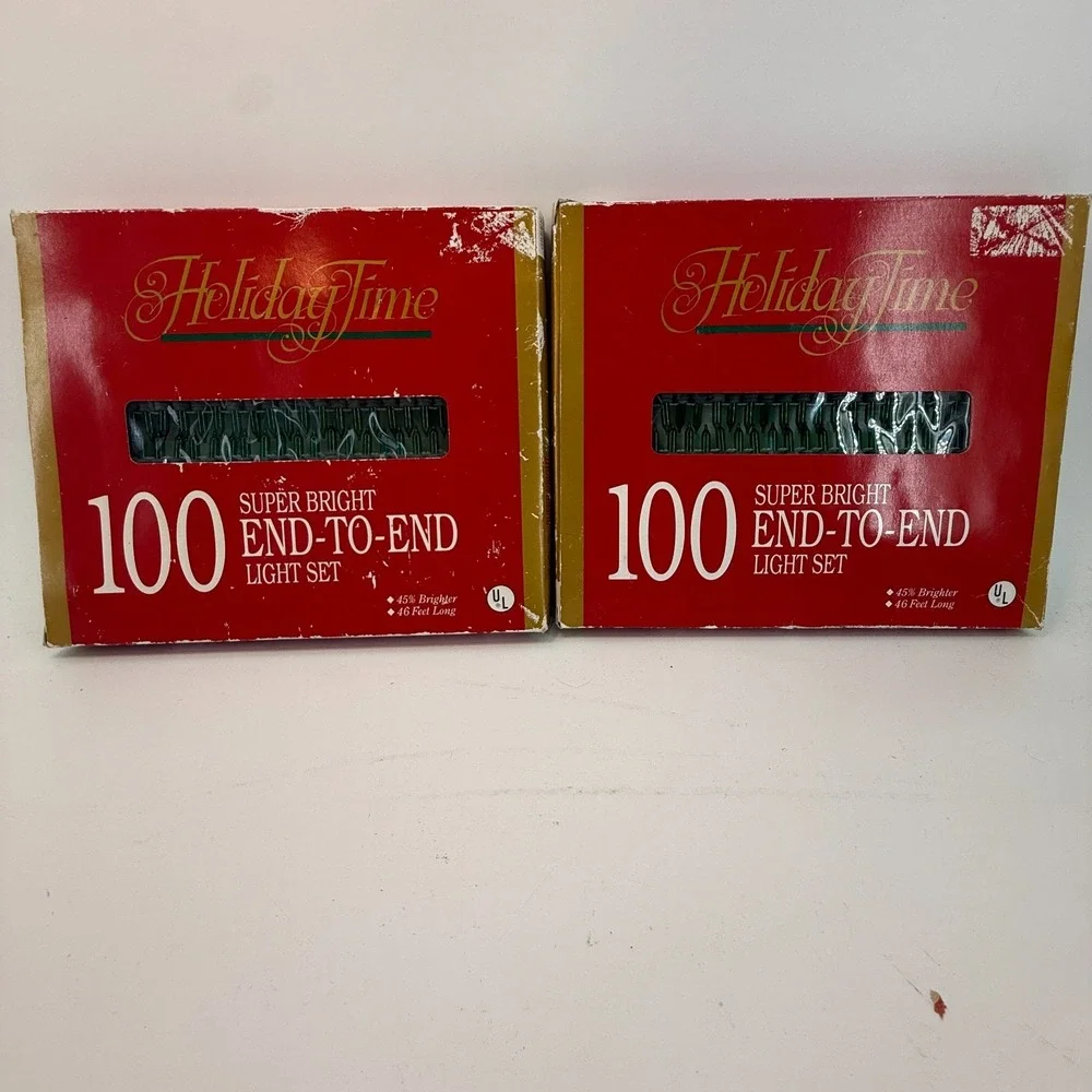 2 Holiday Time 100 Green Bright End-To-End Light Set 46 Feet Long Indoor/Outdoor